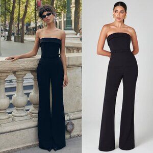 Nadine Merabi Sabrina Black Sleeveless Wide Leg Belted Crepe Jumpsuit Size 2X/14